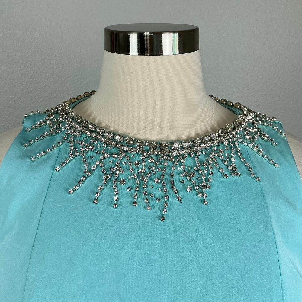 Mac Duggal 26516 Blue Evening Gown Crystal Beaded Neckline Column Dress Size 16 - Picture 8 of 12